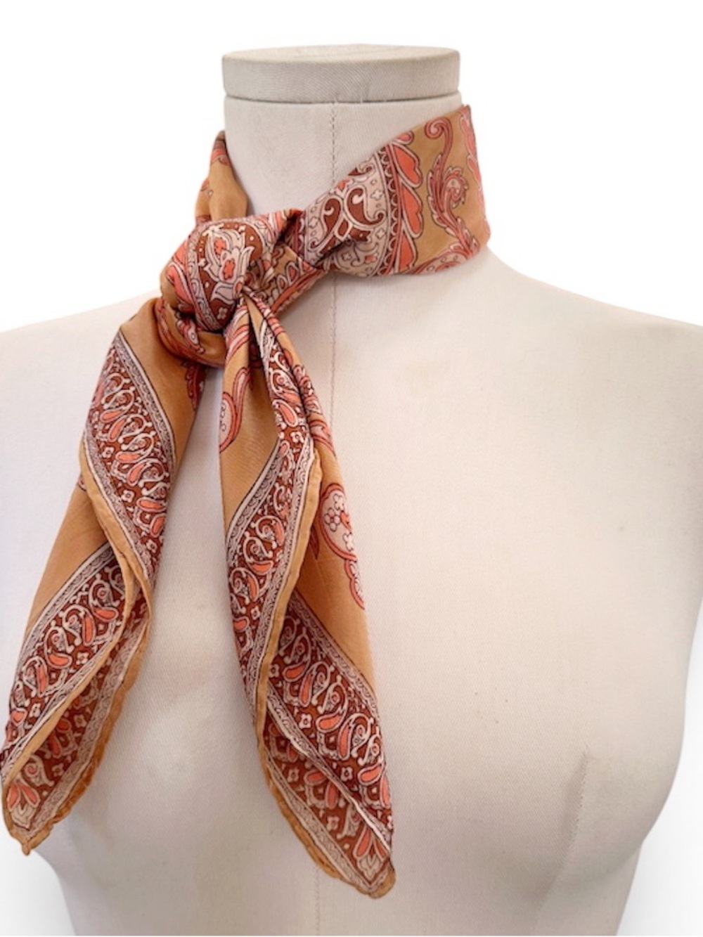 Vintage Paisley Neck Scarf in Camel and Terracotta